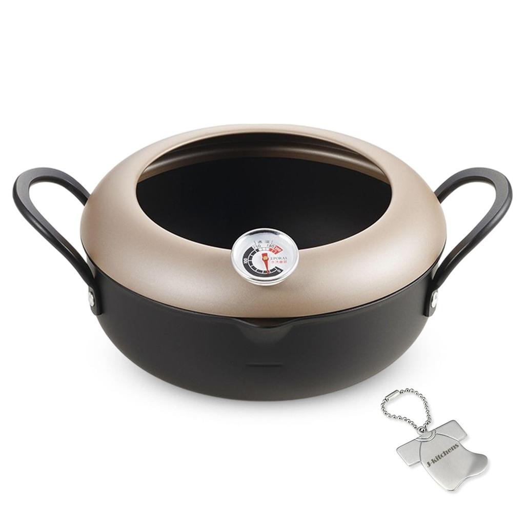 Tempura Pot with IH Made In Original T Included J-kitchens Thermometer, 20cm, Compatible, Gas, Japan, Kankiri-kun