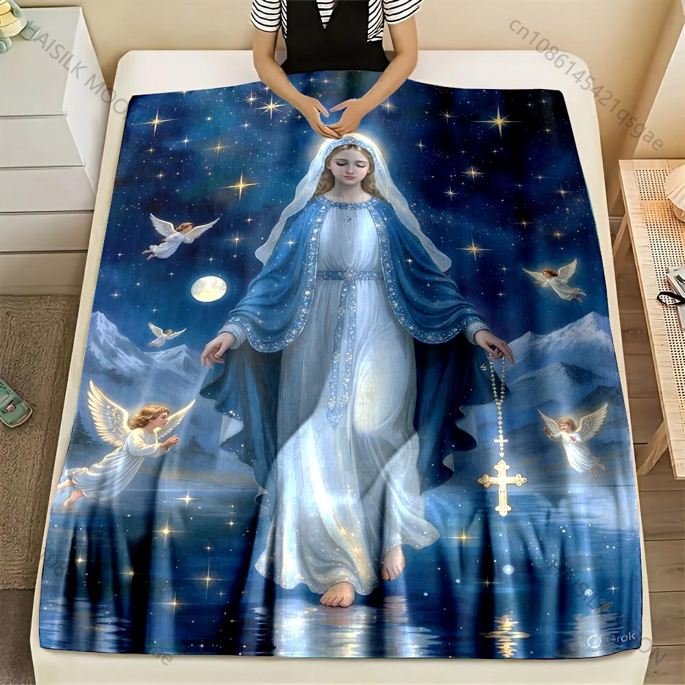 

1PC Virgin and angels in night Print Blanket Warm Soft Fluffy Kids and Adult Sofa Bed Throw Blanket Outdoor Travel Camping RV 75x90cm