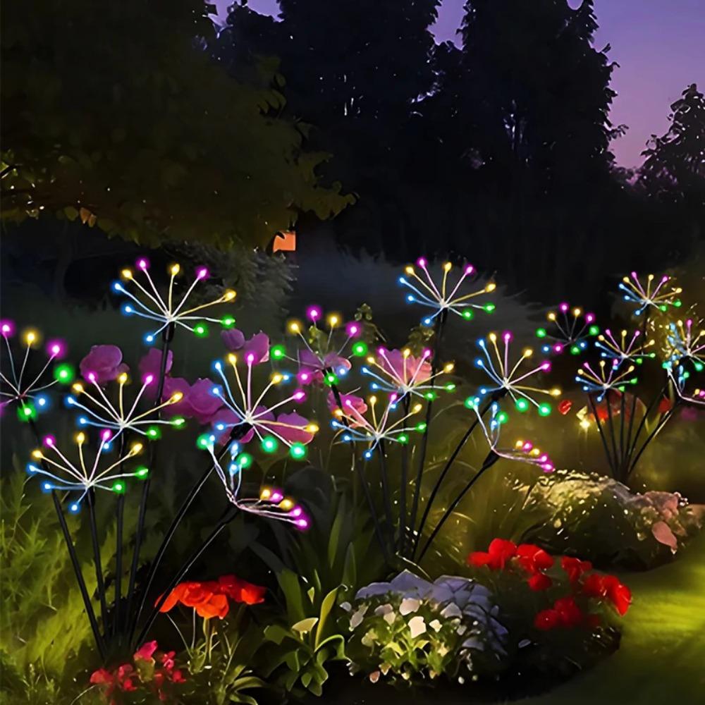 LED Solar Flower Lights Outdoor Waterproof Garden DIY Firework Decor Path Stake Solar Lamp for Street Walk Patio