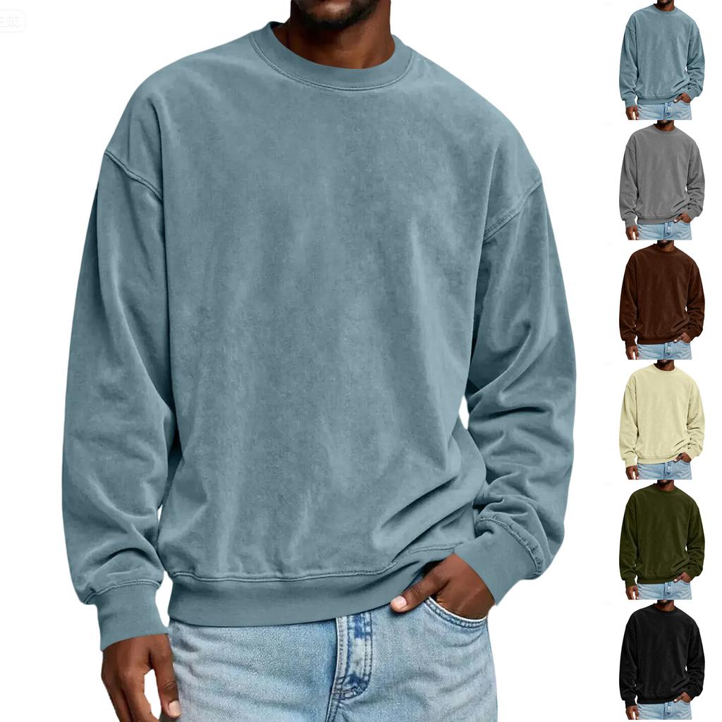 Men's Solid Color Loose Casual Suede Round Neck Sweatshirt