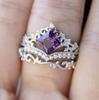 European and American Luxury Princess Crown Silver Ring with Purple Diamond Inlay for Women