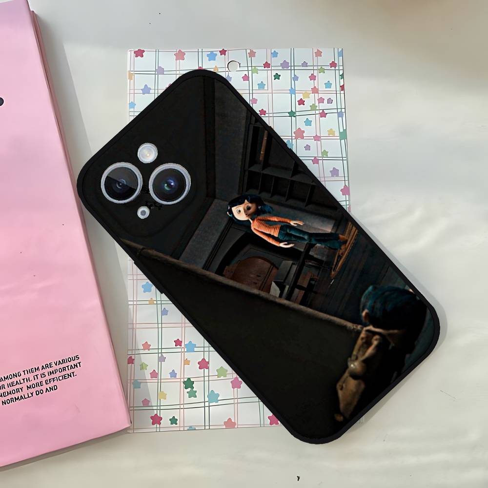 Anime C-coraline Phone Case For IPhone 1716 15 14 13 Pro Max 11 12 Mini X Xs XR Black Silicone Cover