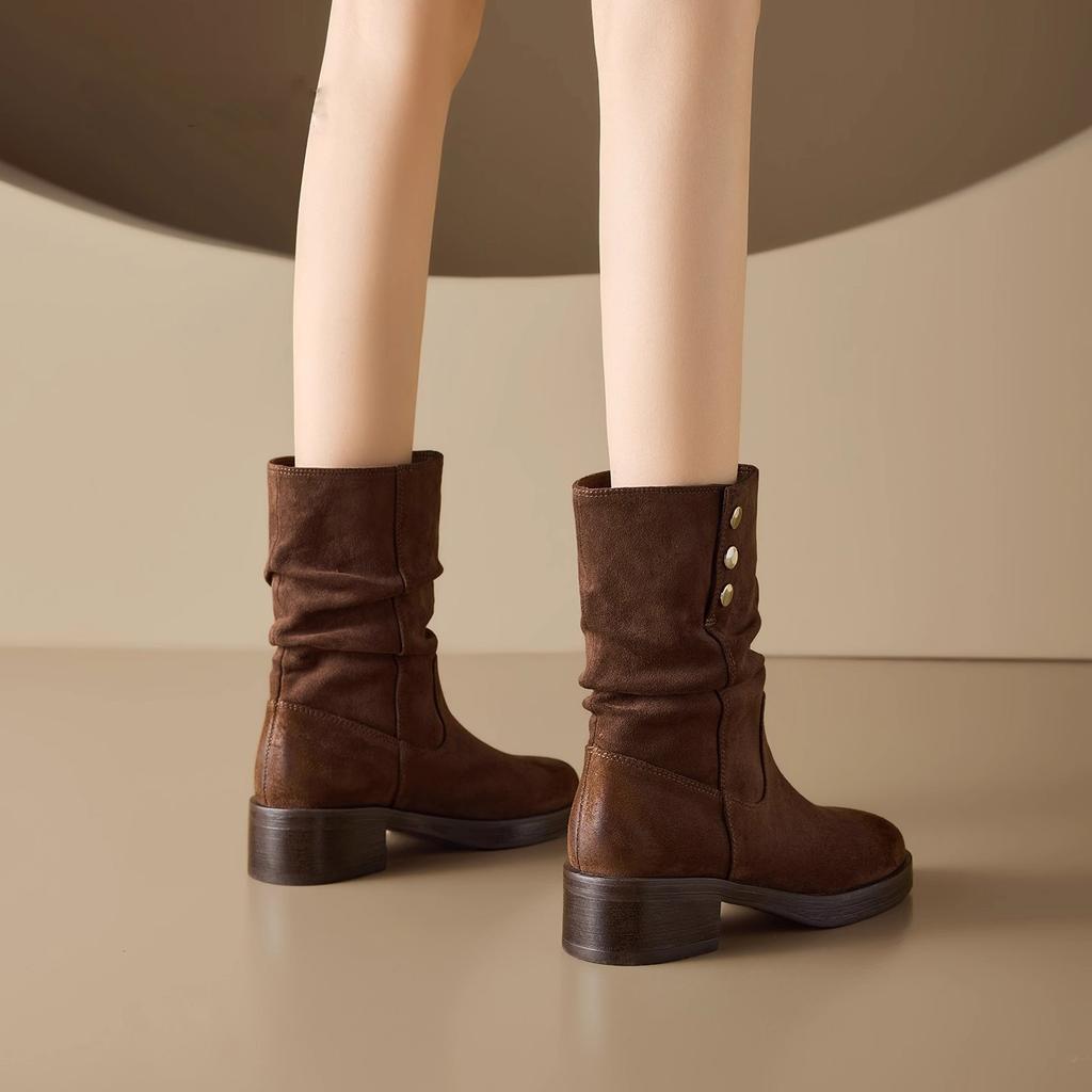 New autumn and winter trend versatile western cowboy short boots women's retro velvet warm fashion stacking boots