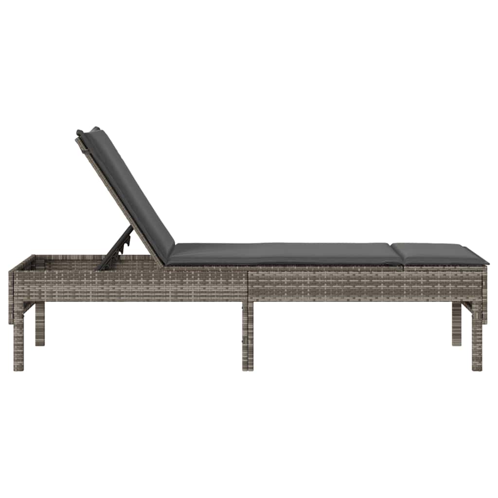 Sun Lounger with Grey Cushion 55 X 200 X 44 Cm Poly Rattan