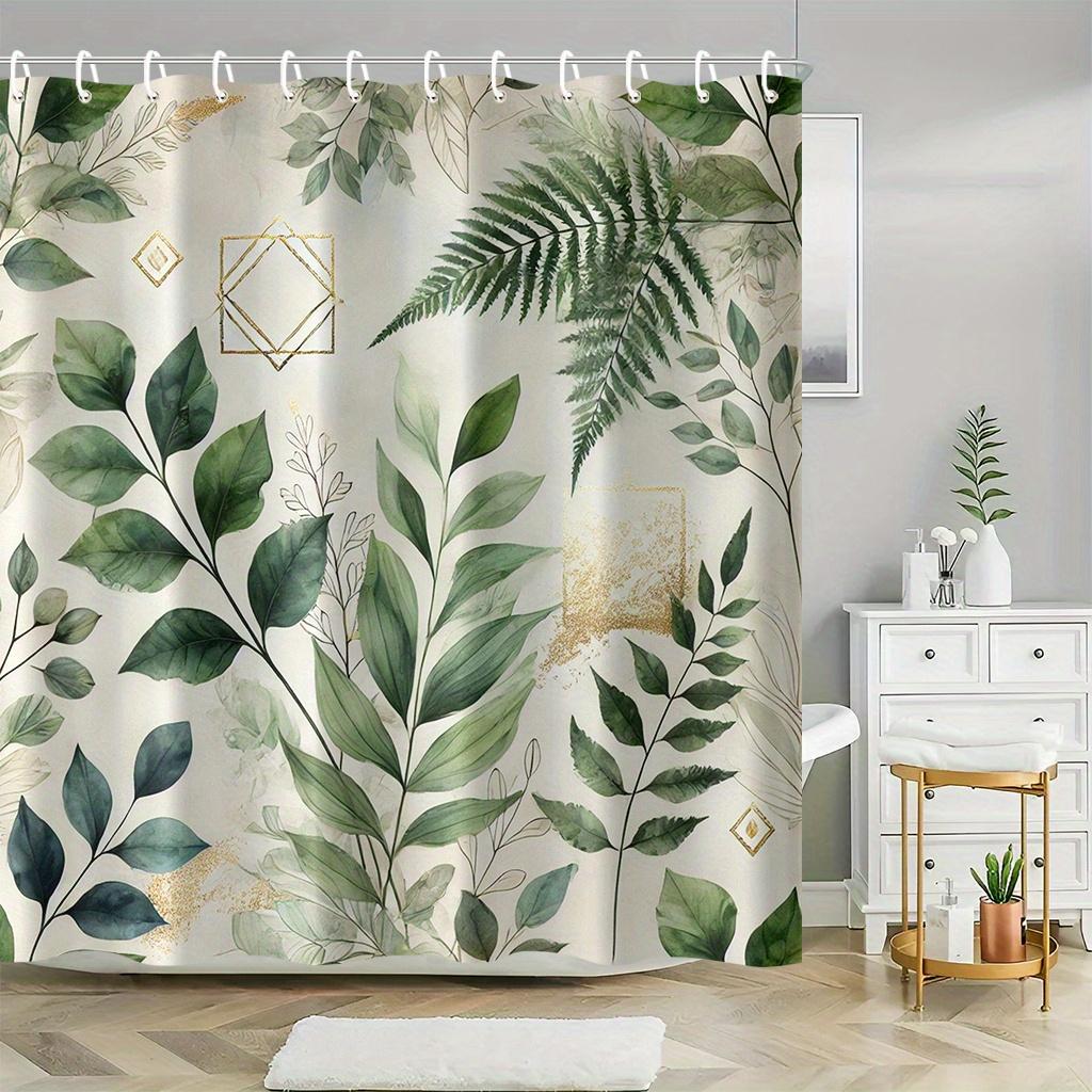 

1Pc Green Leaf Print Shower Curtain, Polyester Fabric, Machine Washable, With Hooks, Suitable For Bathroom Decoration W60H190(CM)-1 Pcs