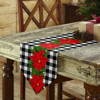 Christmas Poinsettia Table Flag Black And White Checkered Table Flag Table Wedding Christmas Day Decoration Home Accessories