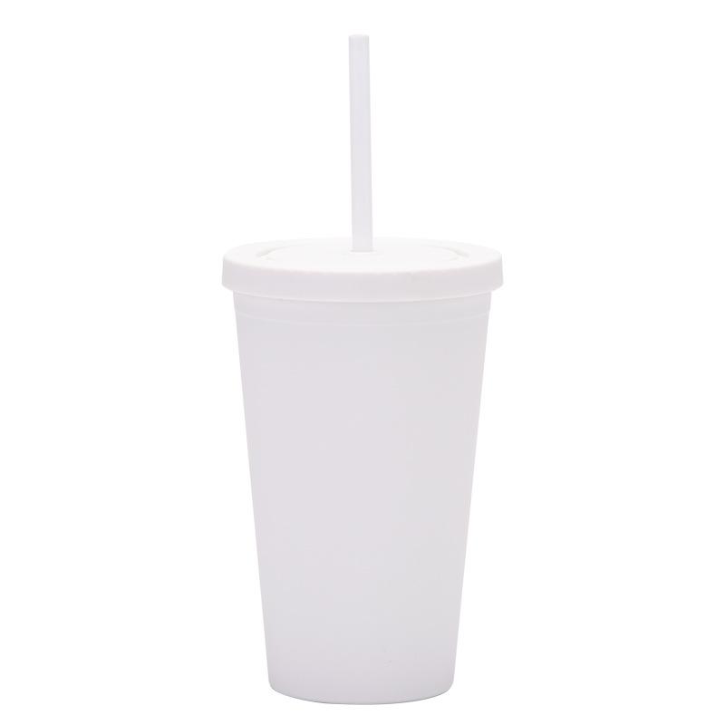 Candy Color Double-Layer Plastic Straw Cup 16Oz Drinking Cup Simple Plastic Matte Straw Cup