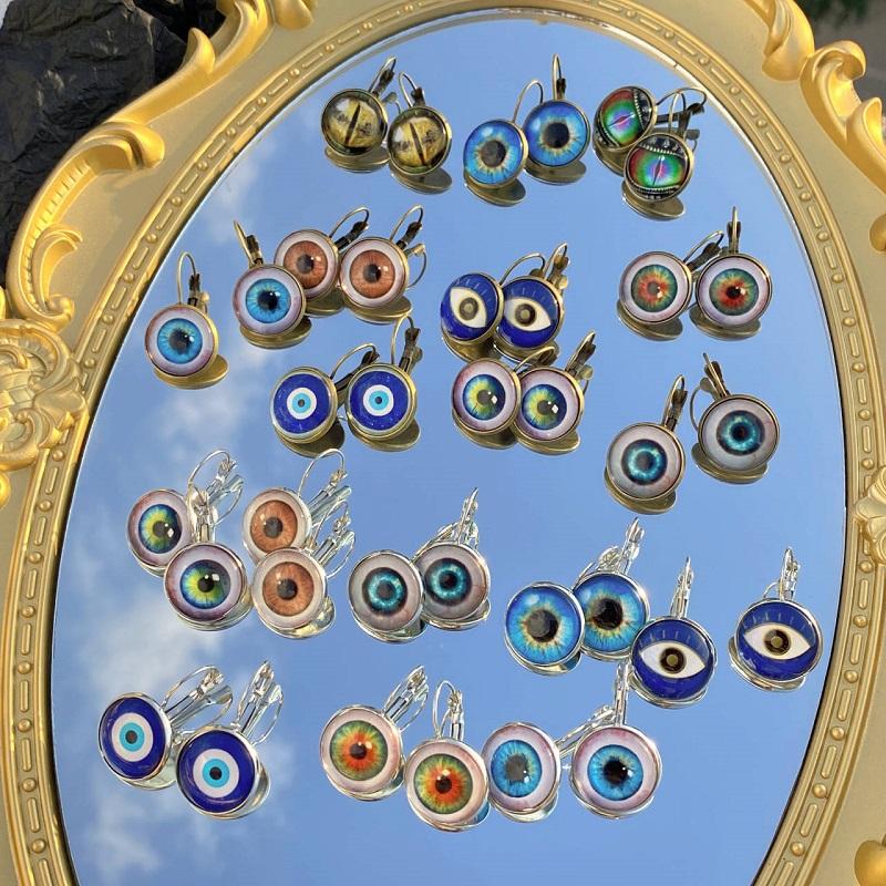 Helle Farbe Glas Cabochon Evil Eye Ohrstecker Modeschmuck Trendy Tier Auge Frauen Charms Französisch Ohrring