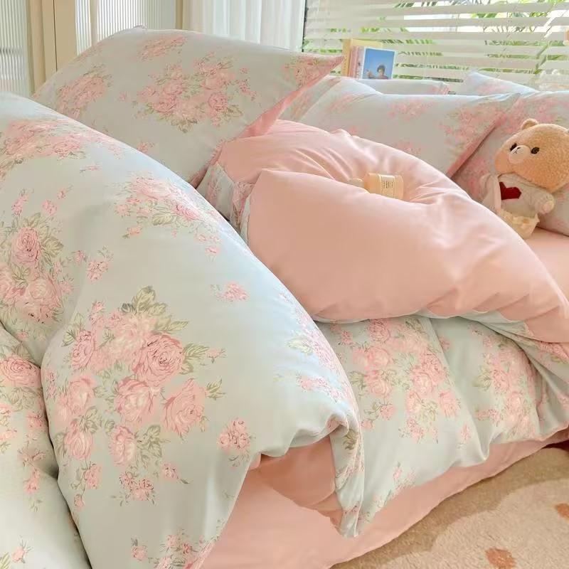 Class A Maternal Infant Grade Small Fresh Super Soft Bubble Cotton 4-Pcs Set Washed Cotton Quilt Cover Dormitory 3-Pcs Set Bed Hat