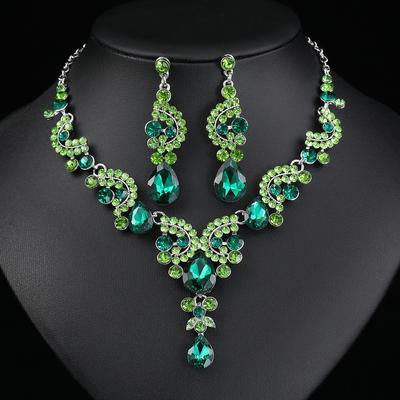 Women Waterdrop Rhinestone Pendant Necklace Stud Earrings Wedding Dress Bridal Jewelry Set