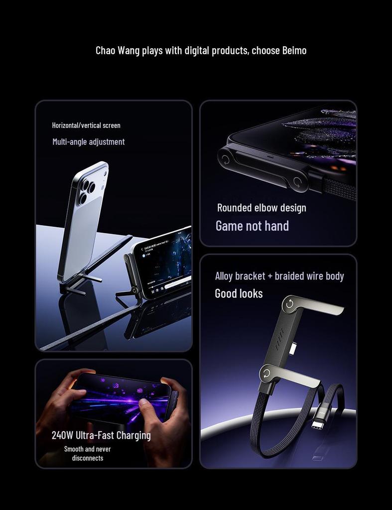 In-Stock 240W Foldable Fast Charging Braided Dual C Data Cable for Apple & Huawei Phones