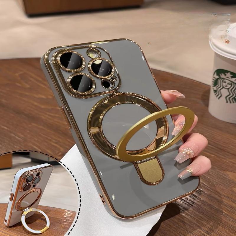 Magsafe Bracket Stand Holder Case for IPhone 15 14 13 12 Pro Max 15 Plus Slim Plating Magnetic for Iphone 15 Pro 14pro Max Cover