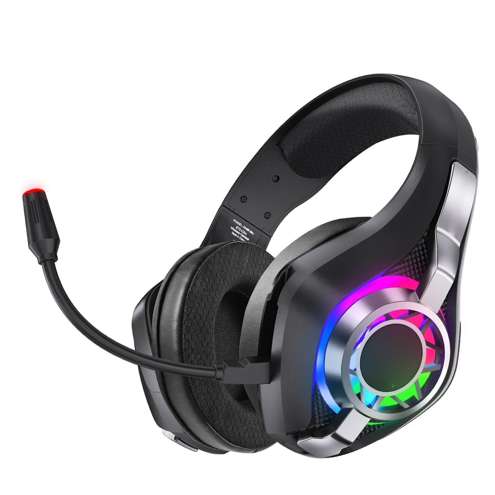 Casques de jeu sans fil 2,4 GHz Casques circum-auriculaires RGB avec son surround 7.1 Microphone à réduction de bruit Noir noir