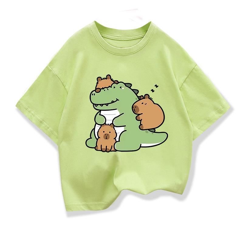 

Детская футболка с принтом капибары, футболки, детская футболка, мультяшная, для мальчиков, летняя одежда, с круглым вырезом, детская футболка, модная детская футболка 140