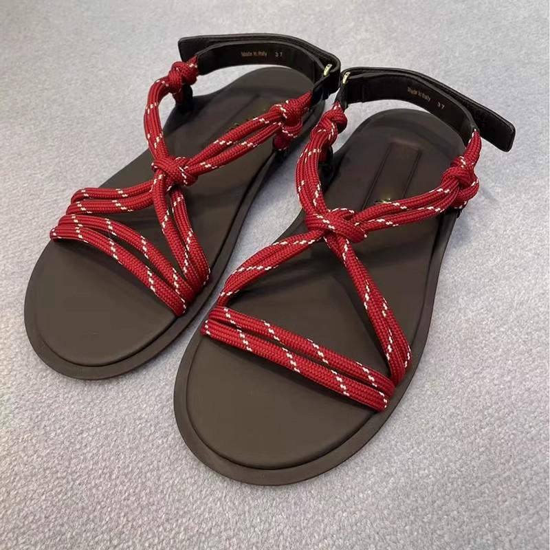 MiuMiu same 2025 new hemp rope woven Roman sandals women's vacation casual soft-soled flat-soled fairy sandals