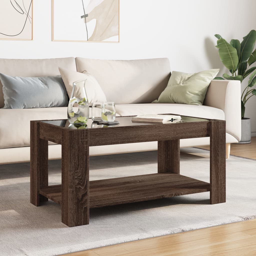 LED Coffee Table Brown Oak Effect 93 x 53 x 45 cm Particleboard