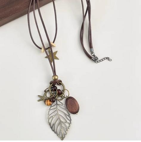 Trend Fijne Sieraden Hals Hangers Boheemse Stijl Touw Ketting Blad Veer Patroon Hanger Voor Vrouwen Mannen Retro Feest Halskettingen