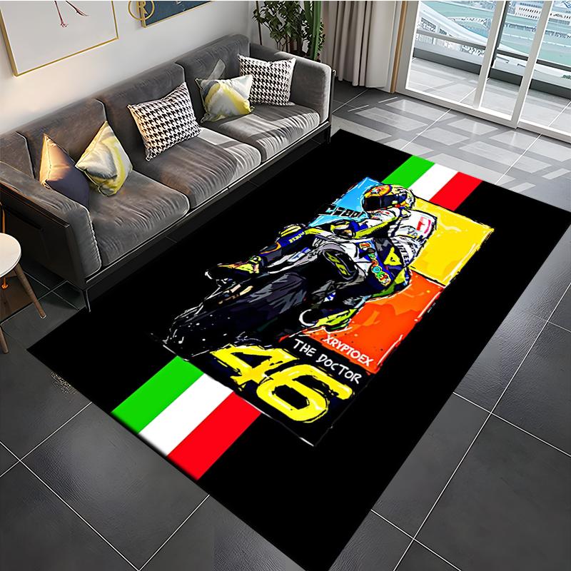 The Doctor Cartoon Head Yellow Carpet Mat Racing Theme Living Room Rug with Number 46 Signature Home Decoration Rugs for Bedroom