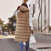 European and American Solid Color Hooded Single Breasted Mid Length Cotton Jacket Vest Slimming Temperament Cardigan Jacket Top