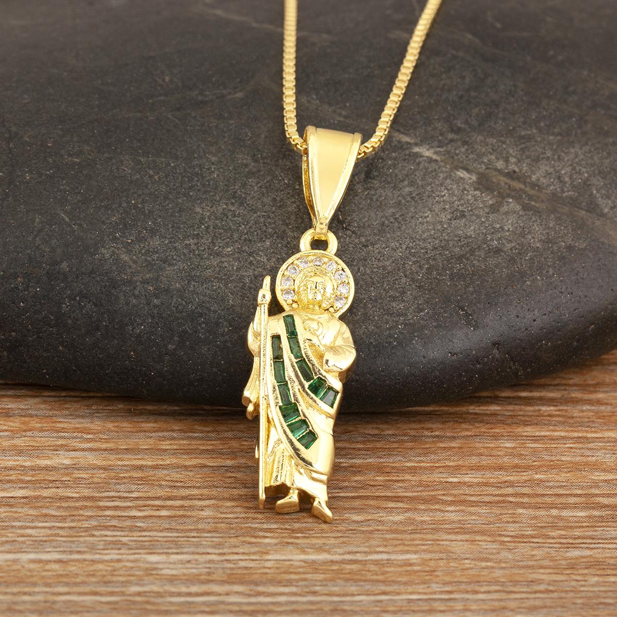 

Nidin New Arrival Saint St Jude Thaddeus Pendant Necklace For Women Men Shine Zircon S/M/L Sizes Choice Choker Copper Jewelry