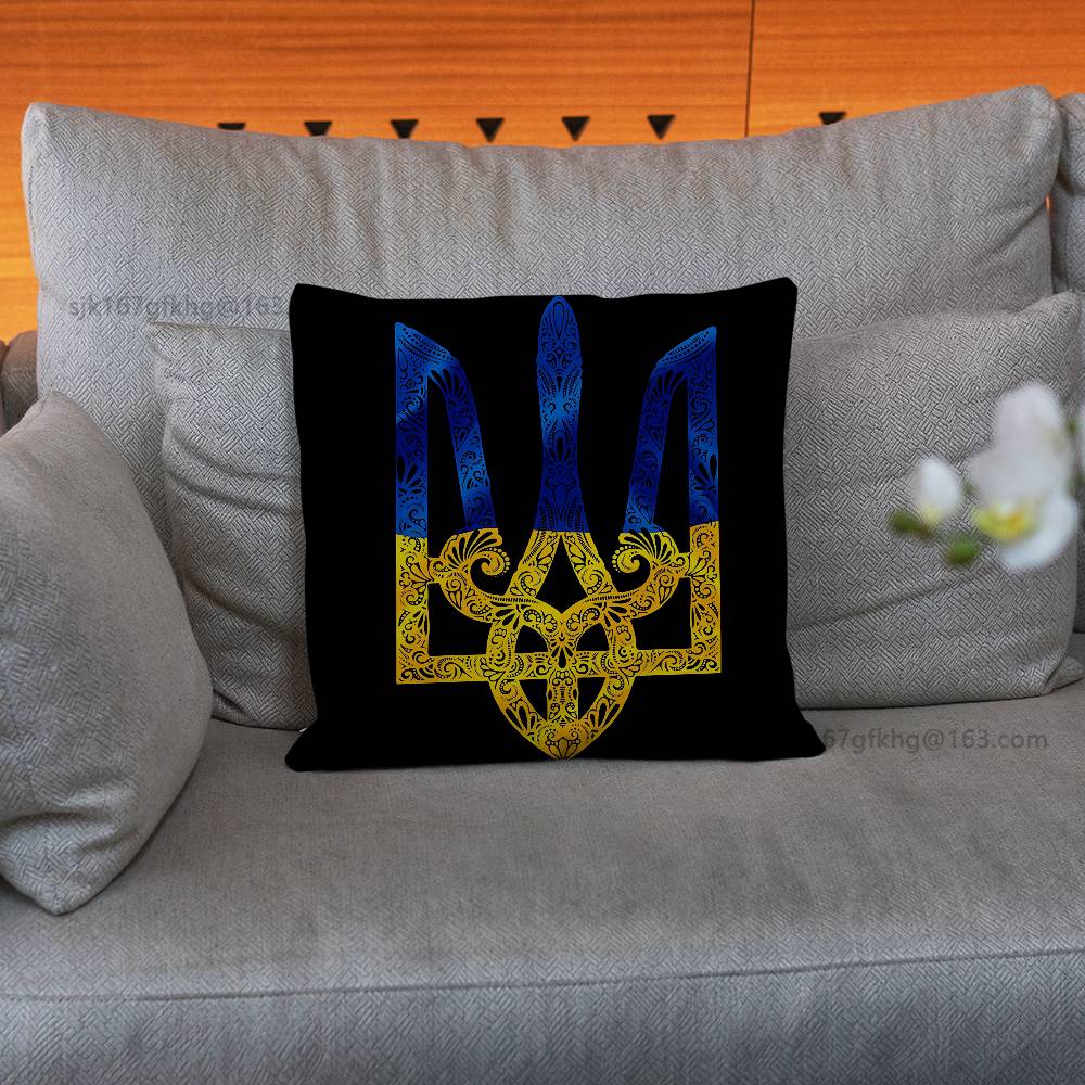 Tryzub Ukraine Pillow Case Square Double-Sided Printing Short Plush Sofa Cushion Cover Bedroom Bedside Pillow