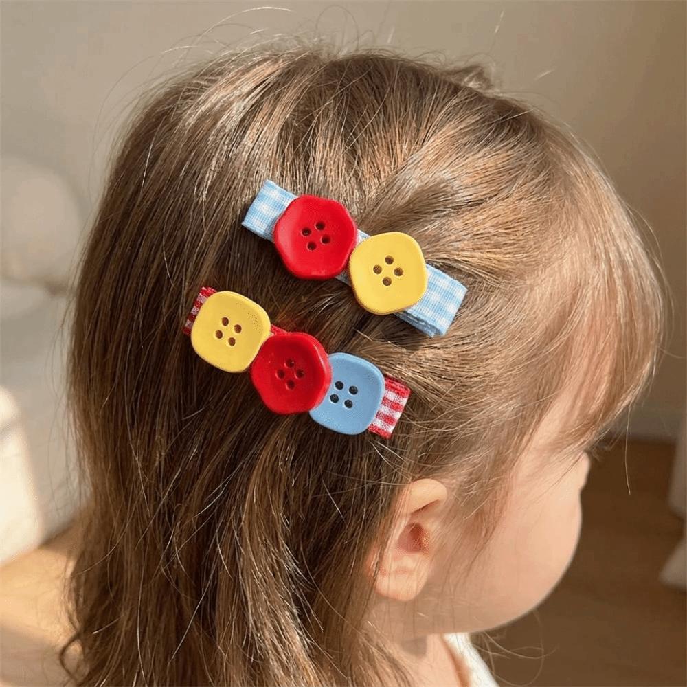 2 pcs/set Color Block Duckbill Clips Resin Bangs Clip Vintage Button Hair Clips Gift