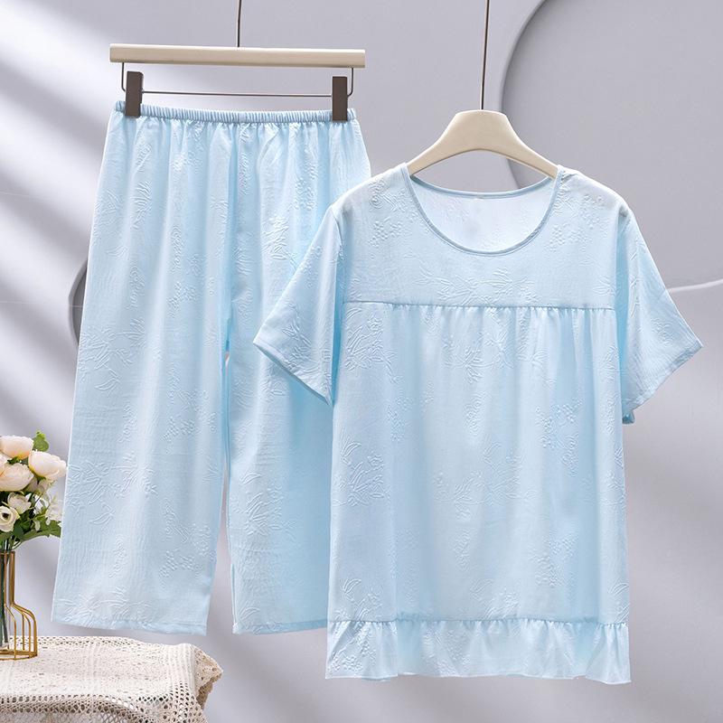 Женский пижамный комплект 2026 Cloud Cotton: Тонкий топ с коротким рукавом и длинные брюки на весну/осень, идеально подходят для улицы и высококачественной домашней одежды. XXL (70-80 kg) white