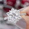 Milangirl Mixed Styles Ladies Snowflower Shaped Inlaid Sparkling Crystal Rhinestone Zircon Metal Ring for Women Wedding