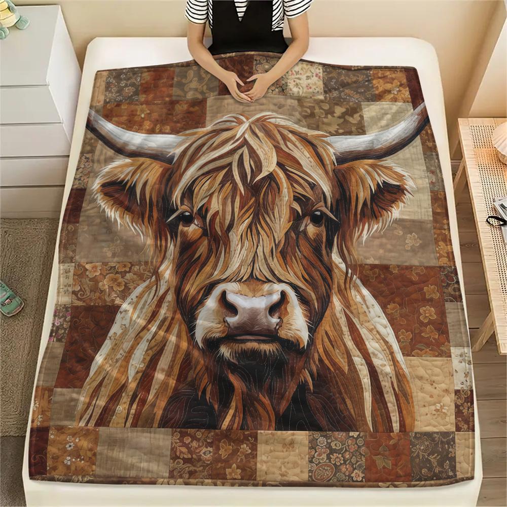 1PC Quilt Art Print Flannel Blanket, High quality Comfortable for All Seasons, Home Decor, Warmth and Comfort, Perfect for Christmas Gifts