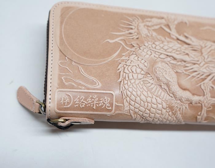 Karakuridamashii Leather Long Wallet, Japanese Pattern, Dragon, Genuine Cowhide Leather, Embossed, Stylish, 252852, Black, Size 20, Free