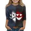 Children's Three-Quarter Sleeve Neck Top with Halloween Print for Everyday Casual Wear