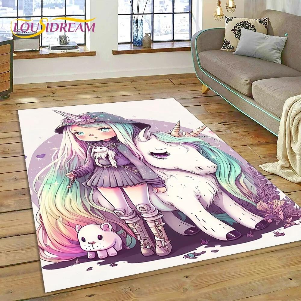 

3D Милый Мультяшный Ковер Коврик с Единорогом для Гостиной Спальни Домашнего Декора, Напольный Коврик Нескользящий Декор для Дивана Придверный Коврик 40x60cm( 15x23in )