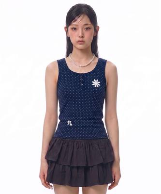 Damiswi Polka Dot Snap Button Tank Top_Navy