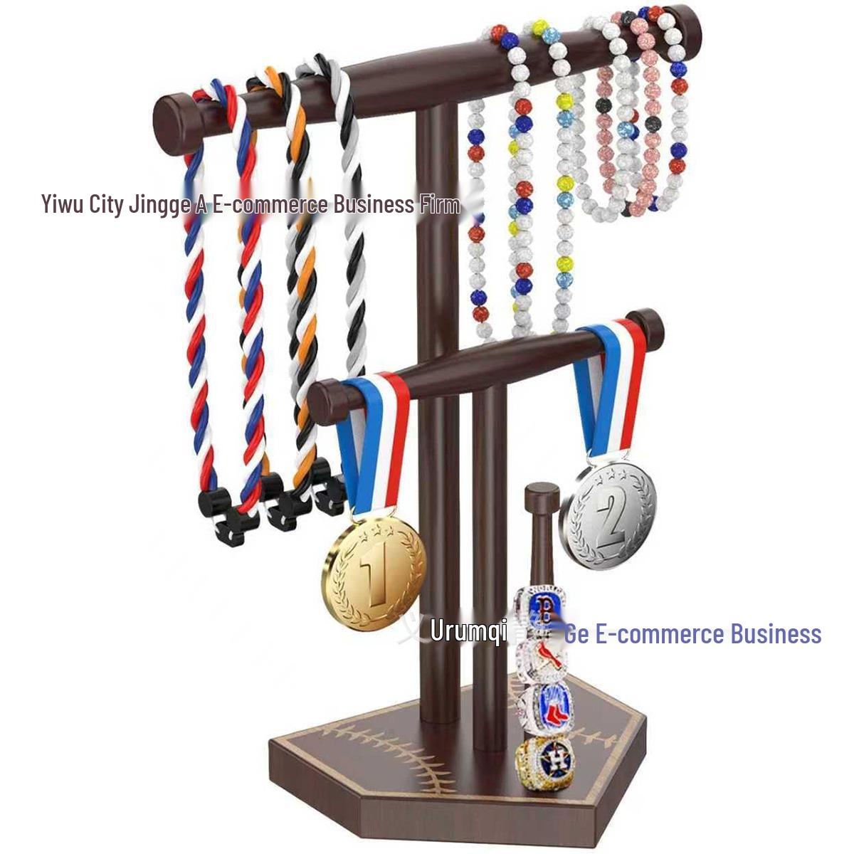 

Wooden Necklace & Ring Display Stand - Baseball Gift Holder