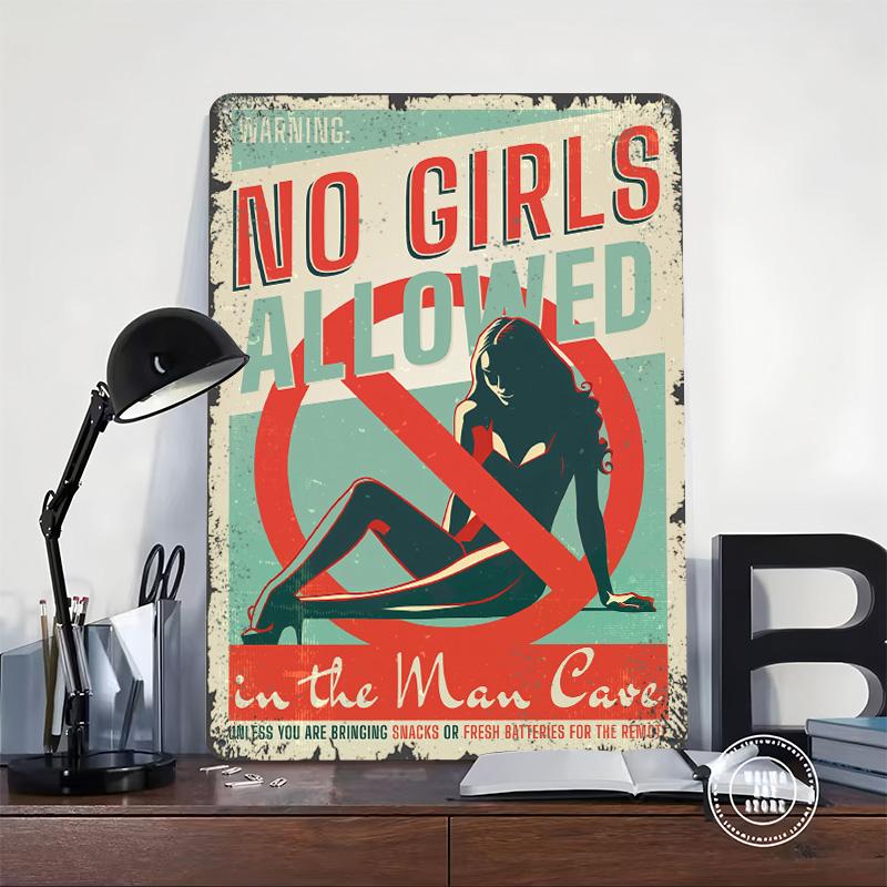 Man Cave Warning Sign Metal Poster Customized Wall Art Retro Vintage Tinplate Signs for Room Ornaments Mancave Decoration Decor