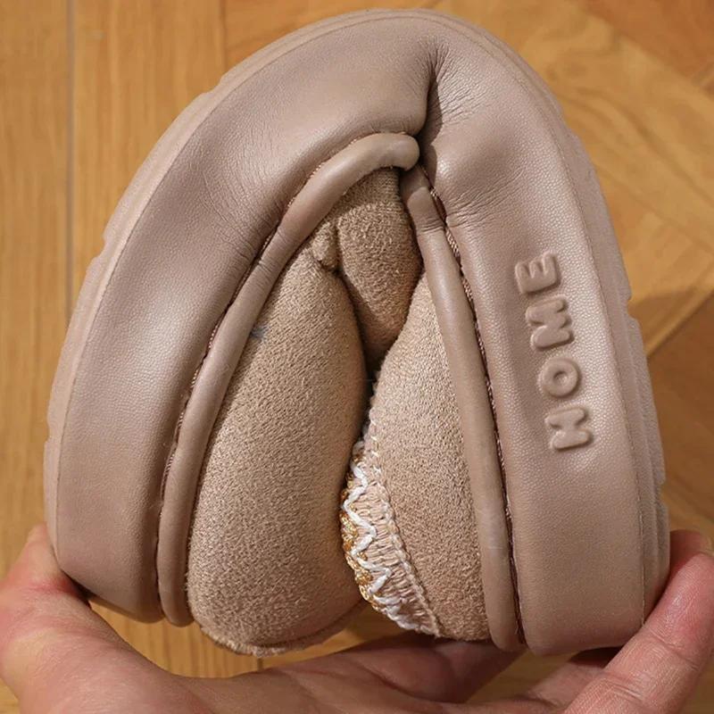 Zuhause Weiche Plüsch Hausschuhe Damen Winter Dicke Sohle Rutschfest Zuhause Baumwollschuhe Frau Pantoletten Übergröße 45 Warme Paar Hausschuhe