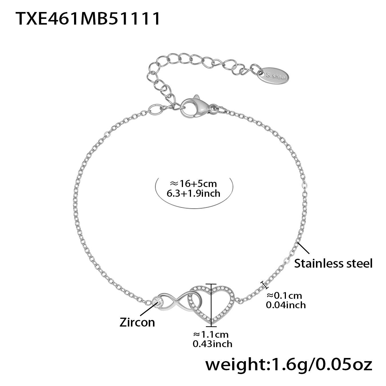 Qiong Yao 18K Gold Plated Zircon Heart Clavicle Bracelet - Stainless Steel, Stackable Fashion Jewelry