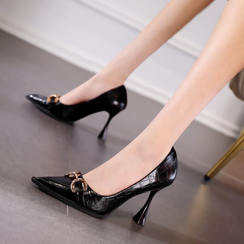 Heels African Woman Shoe Shallow Mouth Work Dress Professional Sexy Pump Slip On Pointed Wedge  Lace-Up Burgundy Offic