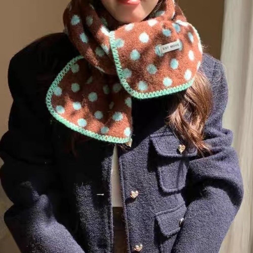 Korean Style Double-Sided Scarf Keep Warm Knitted Scarfves Vintage Polka Dot Scarf  Winter
