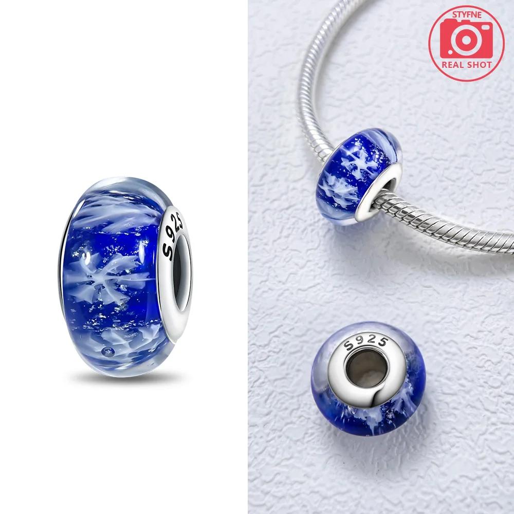 925 Silver Bracelet Women Diy Jewelry Gift Accessories Charms Beads Pink Murano Glass Blue Flower Butterfly Beads