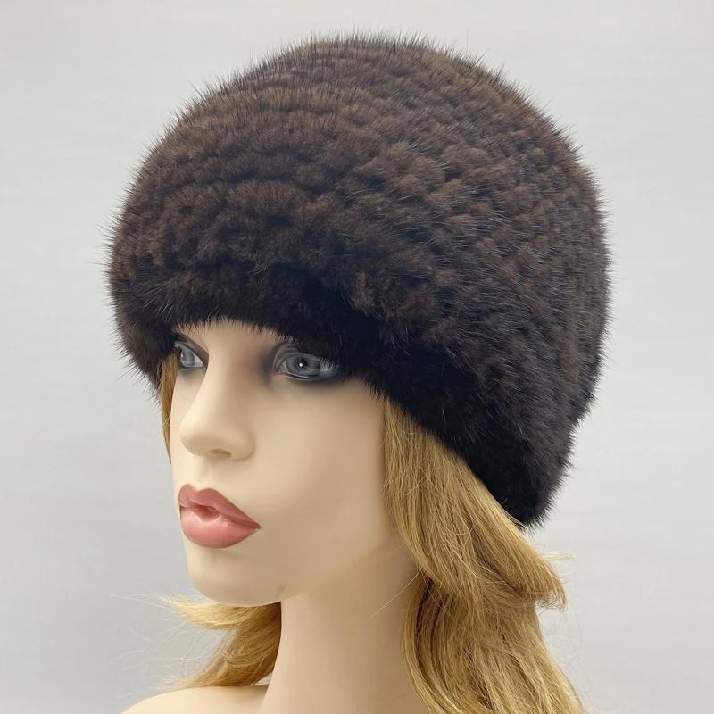 Men Woman Fur Hat Winter Real Fur Knitted Mink Cap Unisex Classic Warm Headwear Natural Mink Fur Beanies