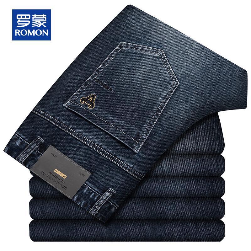 ROMON Men's Loose Fit Straight-Leg Stretch Jeans