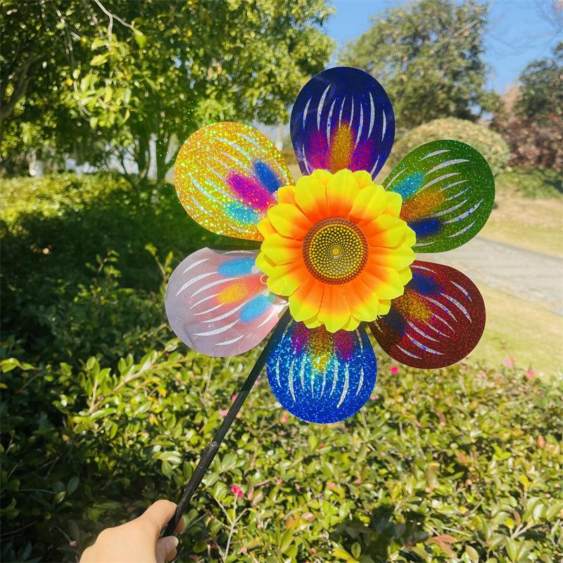 1Pcs Outdoor Kid Toy Sequin Flower Shaped Laser Handheld Windmill Home Garden Decoration Wind Spinner Whirligig Yard Decor