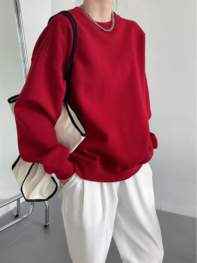 Luxi 2023 Sametově vínově červený pulovr s dlouhým rukávem pro ženy - Korejský styl