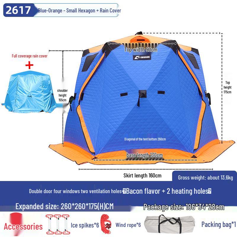 Hexagonal Cotton Ice Fishing Tent - Thickened, No Assembly Needed