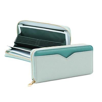 Elegante Official Long Large Round Coin Automatic Receipt Garcon Card Accordion Zipper RFID and Magnetic Stylish and Teal Green Women's Wallet,