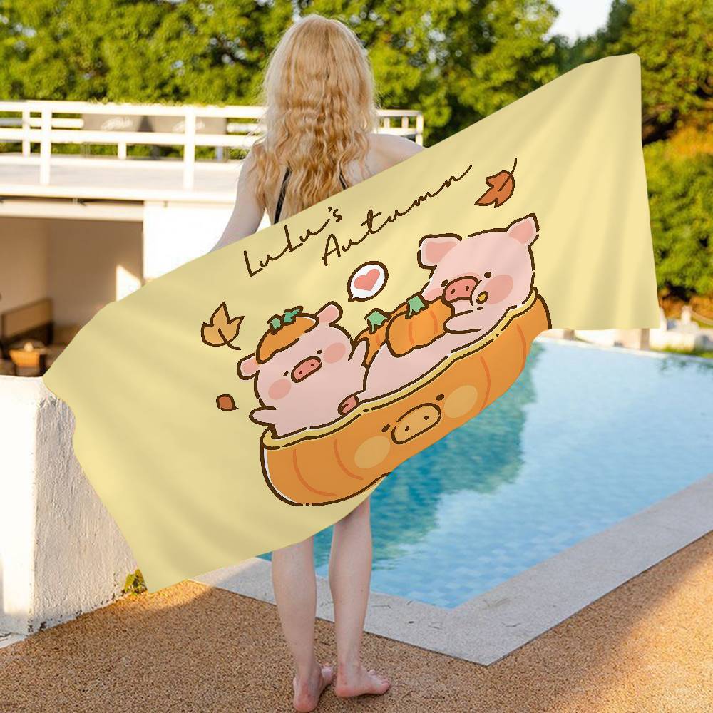 Kawaii Pig Lulu Microfiber Blanket Quick Drying Beach Towels Oversized Printing Super Absorbent Pool Towel Blanket