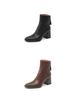 Women's Vintage Brown Chunky Heel Ankle Boots, 2025 Autumn/Winter Martin Style with Back Zipper High Heel.