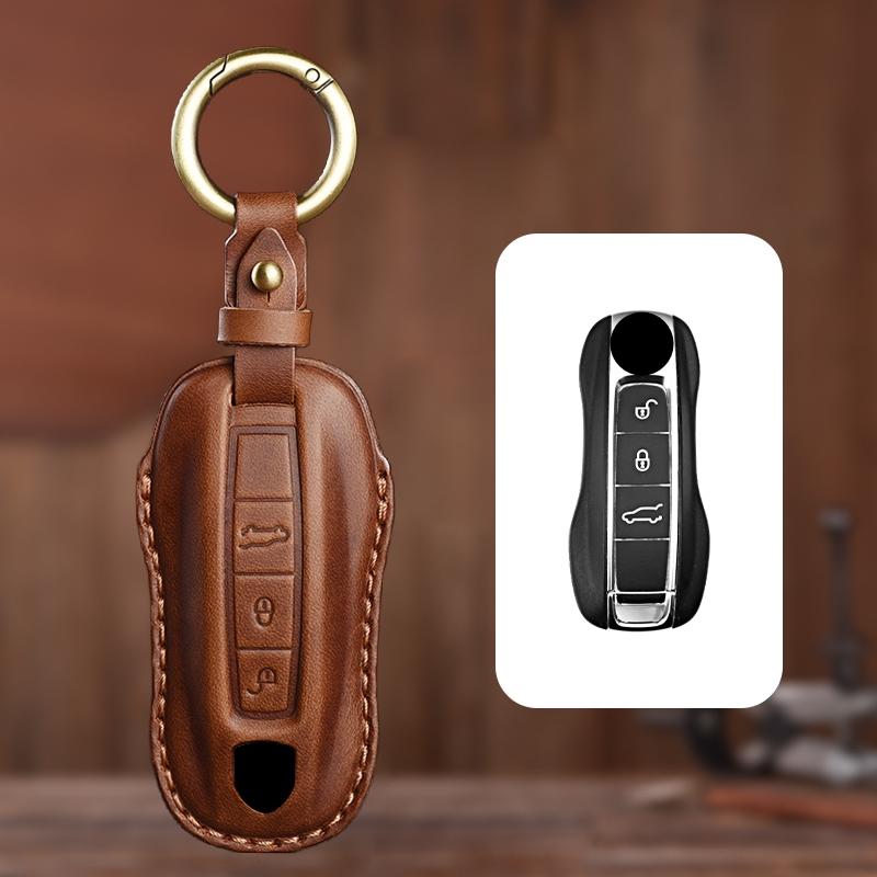 Genuine leather Protector For Porsche Macan 911 Panamera Cayenne Carrera Taycan Key Case Cover Fob
