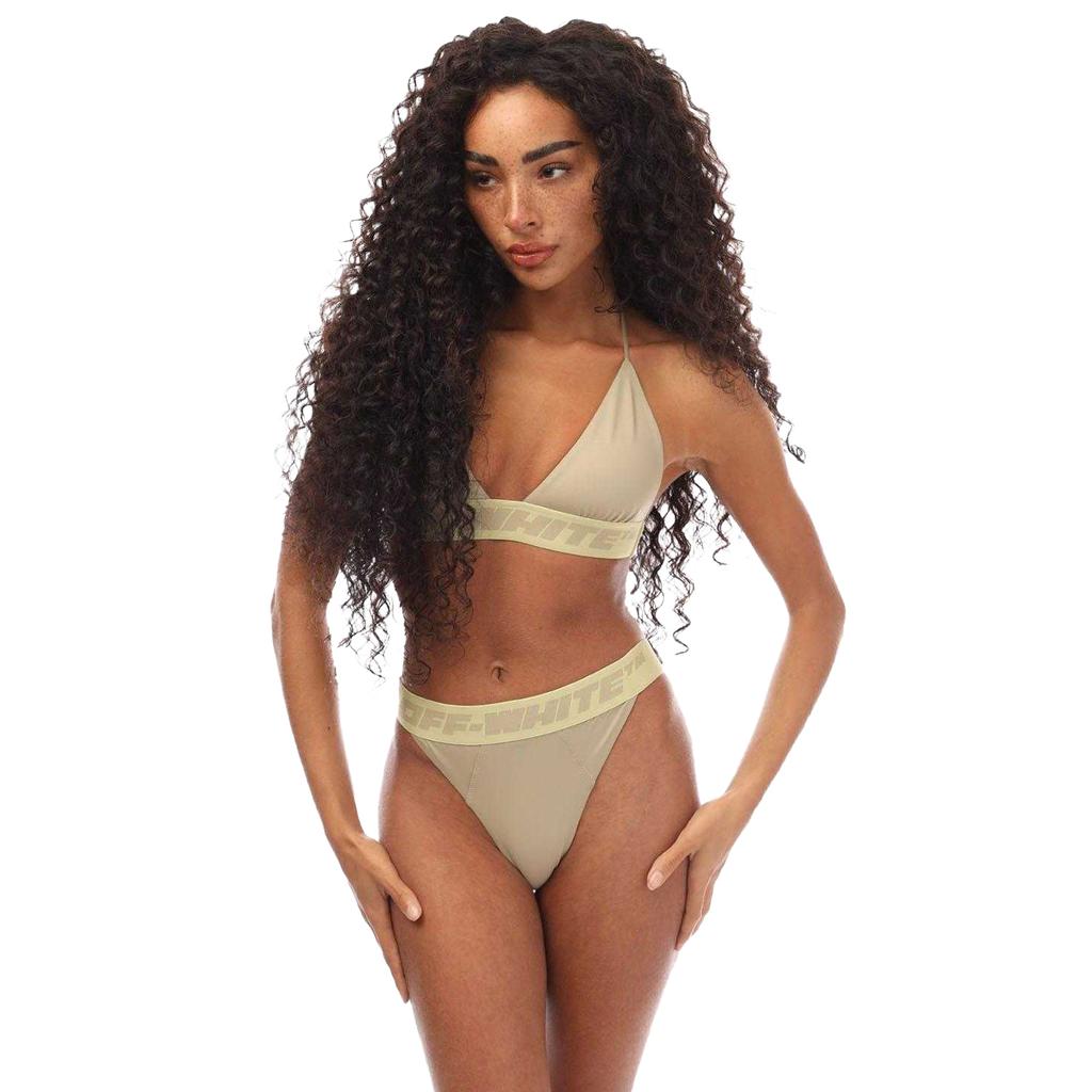 Off White Damen Logo Gebrandetes Tape Bikini Set